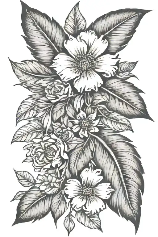 Cherokee rose, Indian feather, 3 children footprints tattoo design idea