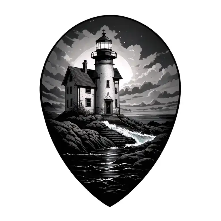 Christian light house tattoo design idea