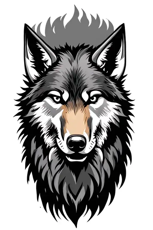 a viking with a wolf silhouette tattoo design idea