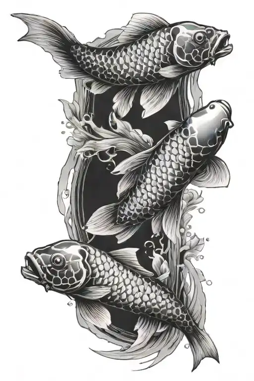 Two koi carp: one in the X-ray style, the second carp is a space in the shape of a carp tattoo design idea