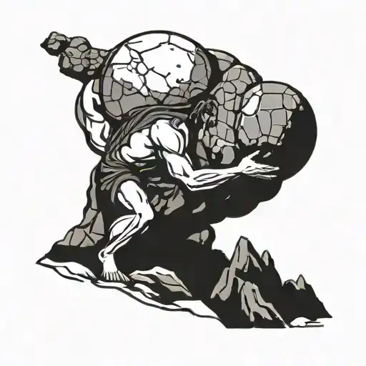 sisyphus pushing stone up mountain  tattoo design idea