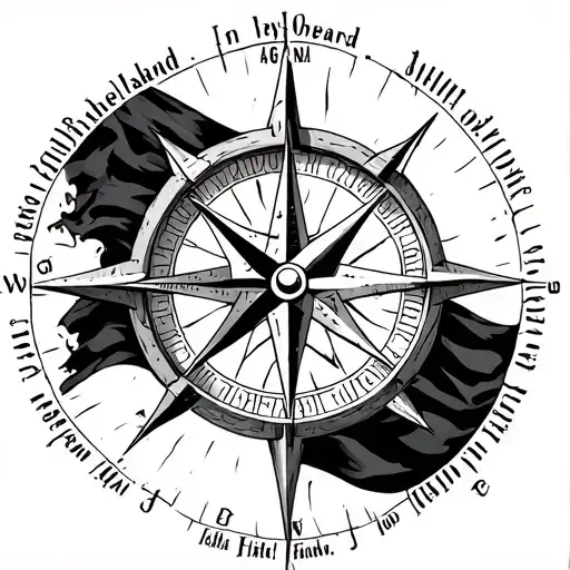 rustic pirate themed nautical compass with coordinates for ocracoke island around the compass include blackbeards flag tattoo design idea