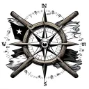 rustic pirate themed nautical compass with coordinates for ocracoke island around the compass include blackbeards flag tattoo design idea