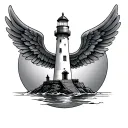 lighthouse with wings tattoo design idea