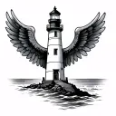 lighthouse with wings tattoo design idea