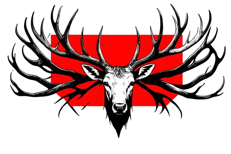 elk head with antlers surrounded black tattoo design idea