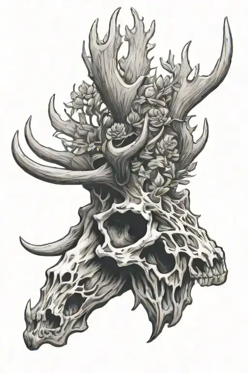 Leshy moose horn skull tattoo design idea