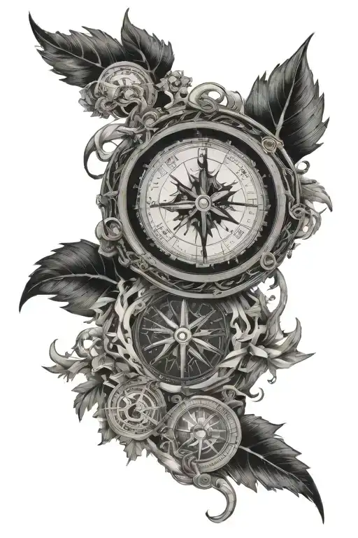 viking compass with viking dragons and lord of the rings florian leaves tattoo design idea