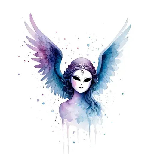 angel and mask tattoo design idea