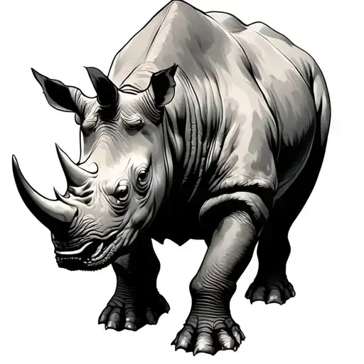 A full-length rhinoceros from the side tattoo design idea