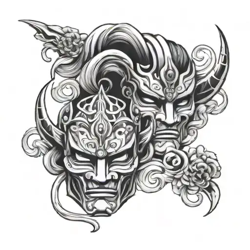 gemini japanese mask tattoo design idea