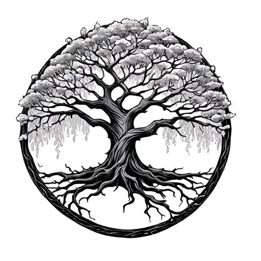 Willow tree tree of life intertwined tattoo design idea