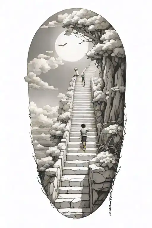 stairs to heaven with little boy tattoo design idea