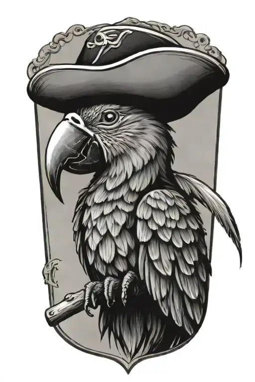 long body parrot with pirate hat tattoo design idea