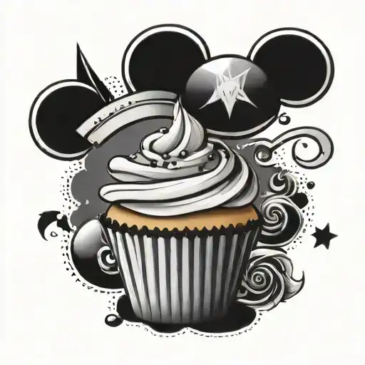 cupcake with minnie mouse ears and harry potter elements tattoo design idea