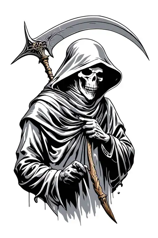 reaper holding sickle illuminated tattoo design idea