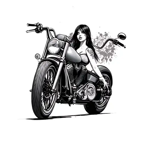 large breast biker girl tattoo design idea