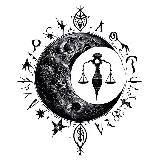 Zodiac sign Aquarius, Ascendant Scorpio, Moon sign Libra tattoo design idea