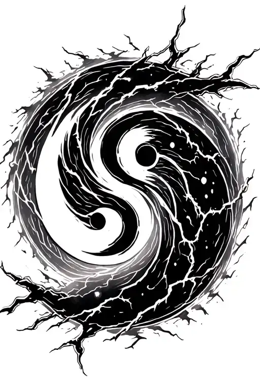 yang symbol, no black dot, with lightning tattoo design idea