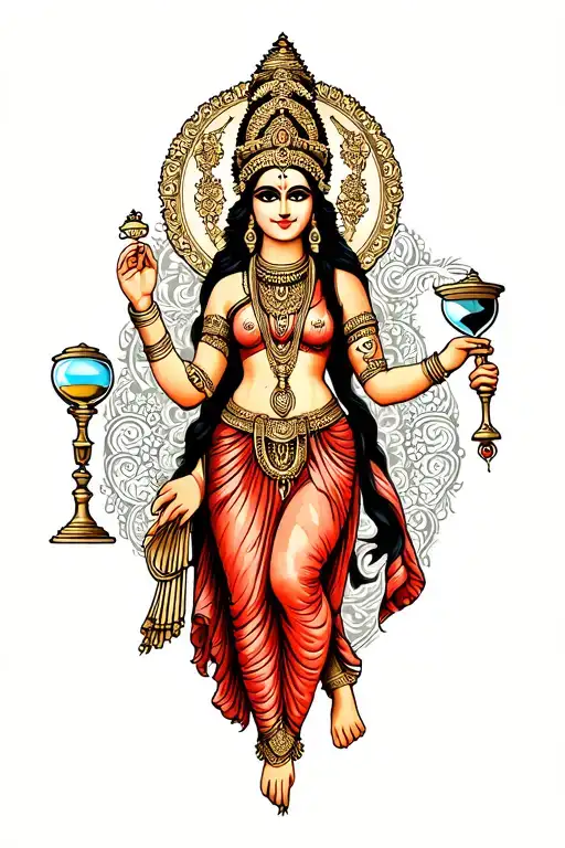 kali, Hindu goddess holding a hourglass tattoo design idea