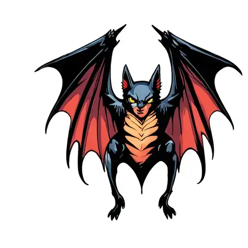 Above knee bat with wings spread tattoo design idea
