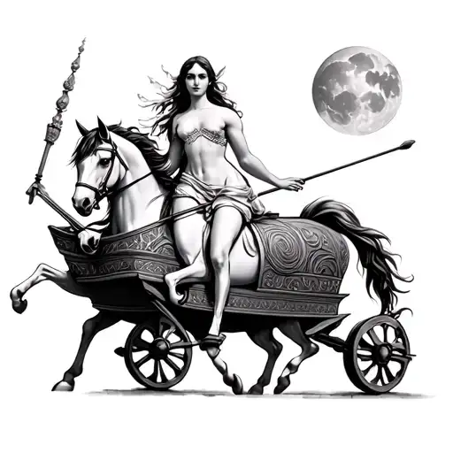 Selene riding a chariot tattoo design idea