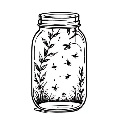 plants and lightning bugs with mason jar tattoo design idea