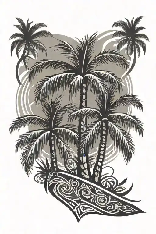 2 tribal patterned palm tree tattoo design idea