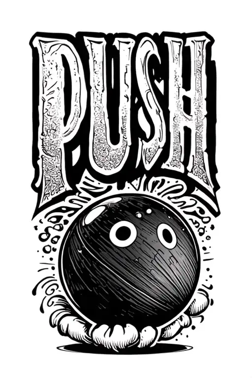 "PUSH" bowling ball tattoo design idea