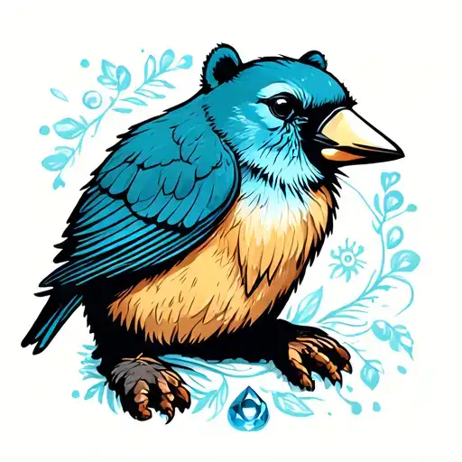 dude bear, baby bird, jewel tattoo design idea