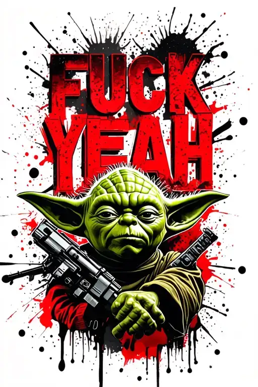 the word fuck yeah and star wars scene featuring yoda and skywalker tattoo design idea