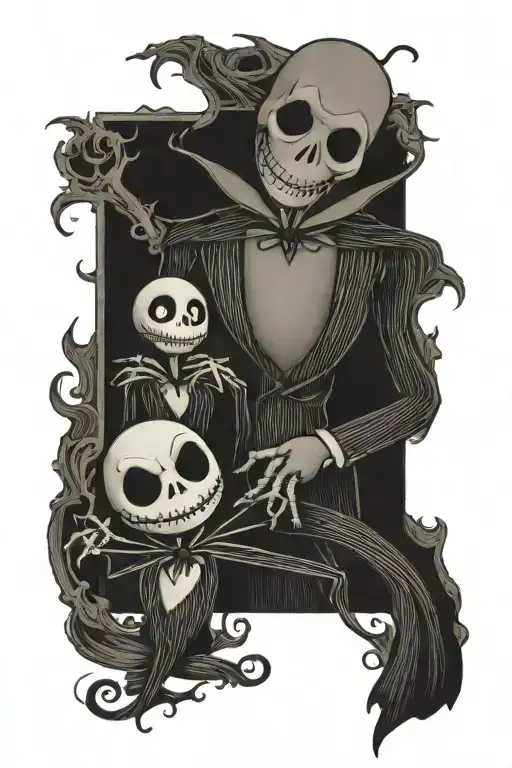 Nightmare before Christmas of dad being jack skellington and son being oogie boogie tattoo design idea