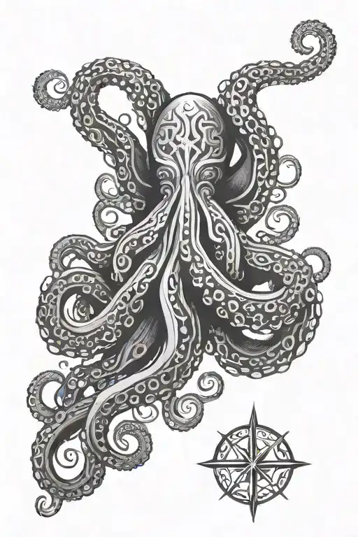 gothic octopus wraps around Celtic runes tattoo design idea