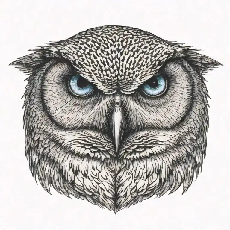 snow owl sitting with blue eyes tattoo design idea
