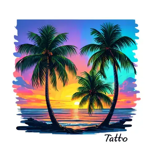 palm trees color sunset background tattoo design idea