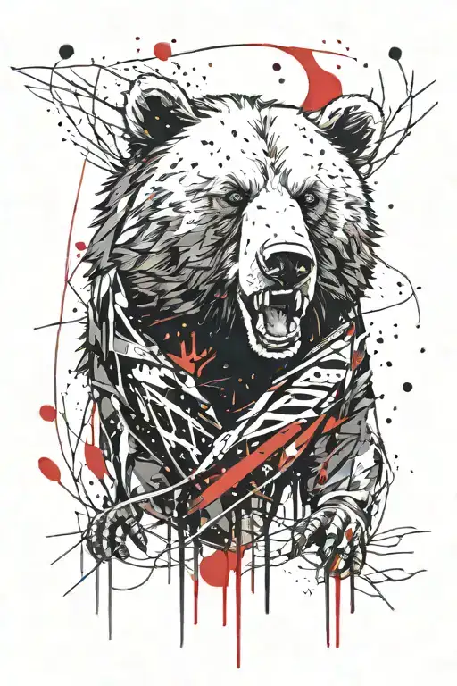 shaman bear furious in the forest tattoo design idea