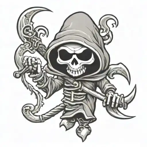 grim reaper voodoo doll with scythe tattoo design idea