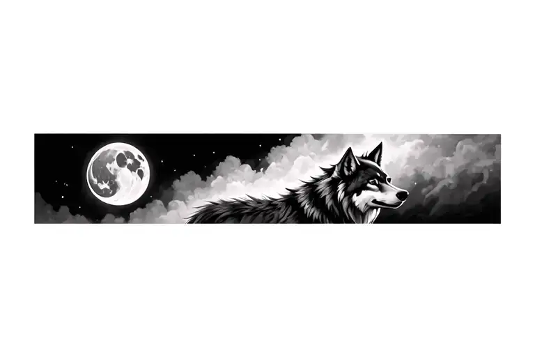 wolf with moon tattoo design idea