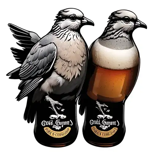 dove pair beer bottle tattoo design idea