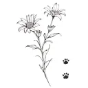 Daisy, penstemon, lily, paw prints tattoo design idea