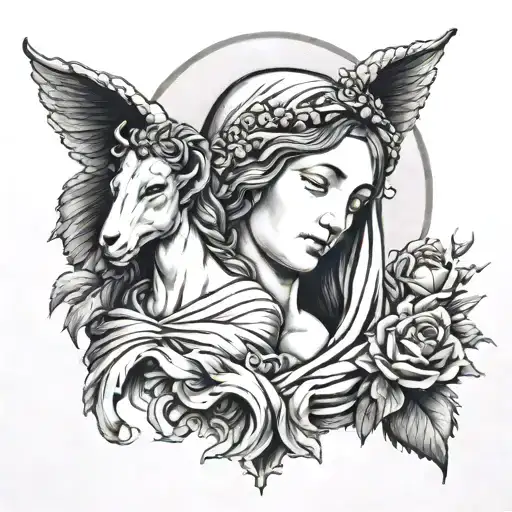 aries leo virgin mary tattoo design idea