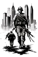 Columbus Skyline with soldier walking home from war tattoo design idea