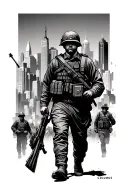 Columbus Skyline with soldier walking home from war tattoo design idea