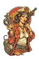 sailor Jerry style firefighter girl holding New York hook tattoo design idea