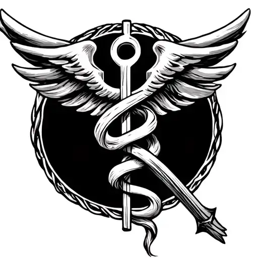 Rod of Asclepius and cross intertwined tattoo design idea