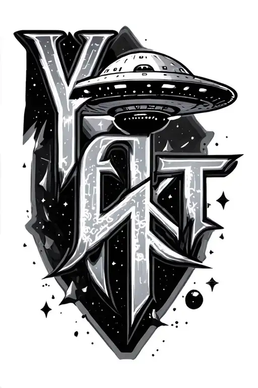 Text ,,Yeat,, with UFO tattoo design idea
