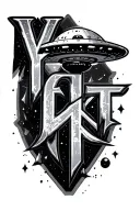 Text ,,Yeat,, with UFO tattoo design idea