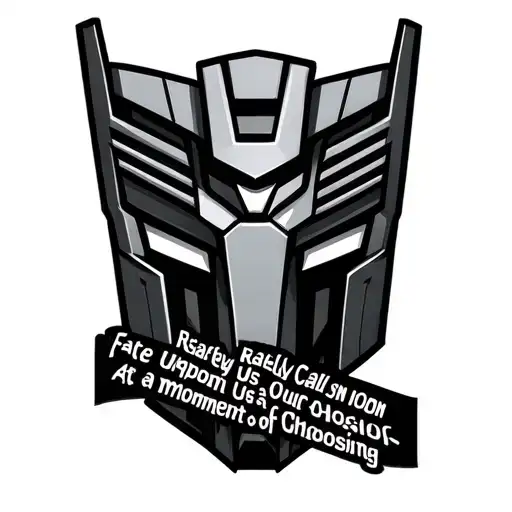 Autobot symbol with the quote "Fate Rarely Calls Upon Us At a Moment of Our Choosing" tattoo design idea