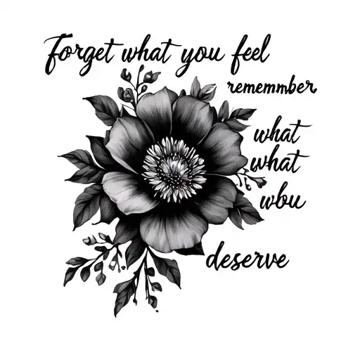 forget what you feel, remember what you deserve. make this quote a floral fine line tattoo tattoo design idea