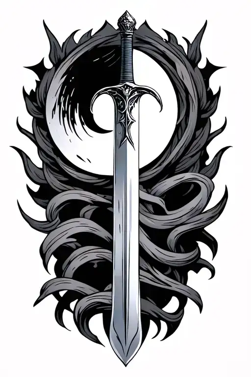 Damocles sword with semicolon incorporated with it  tattoo design idea